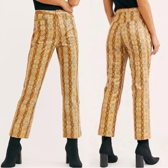 Free People Womens Wild Horses Vegan Snakeskin Pants Boho Western Size 0 - Picture 2 of 8